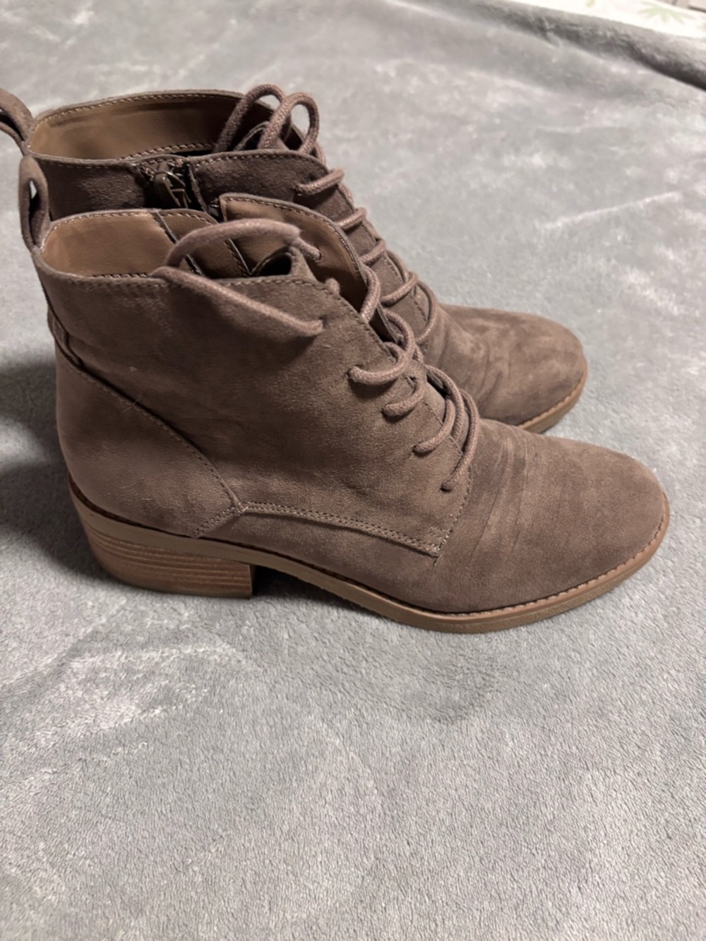 Style & Co. Taupe Suede Lace-Up Ankle Boots